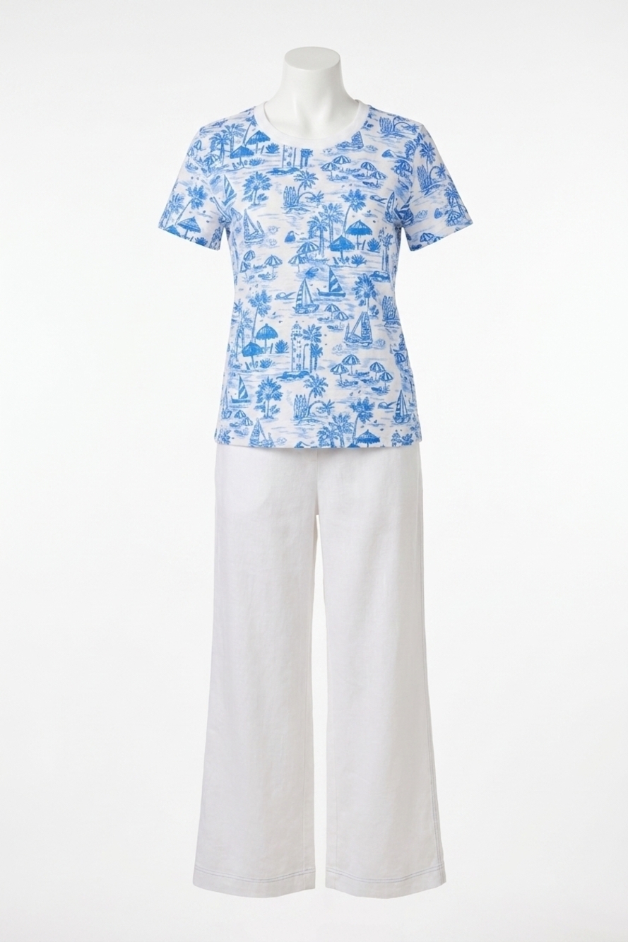 NEW TRIBAL printed slub knit crew neck top in royal